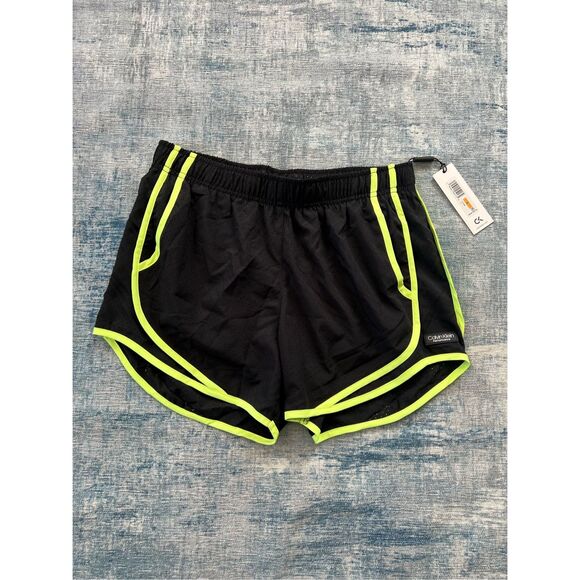 NWT! Calvin Klein Performance Black Lime Volt Perforated Shorts w Pockets Small - Picture 1 of 6